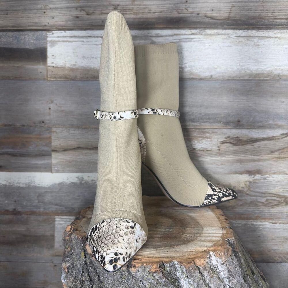 NWOB Rumbidzo Beige Sock Boots with Sanake Leather Details sz 6 - Picture 7 of 8
